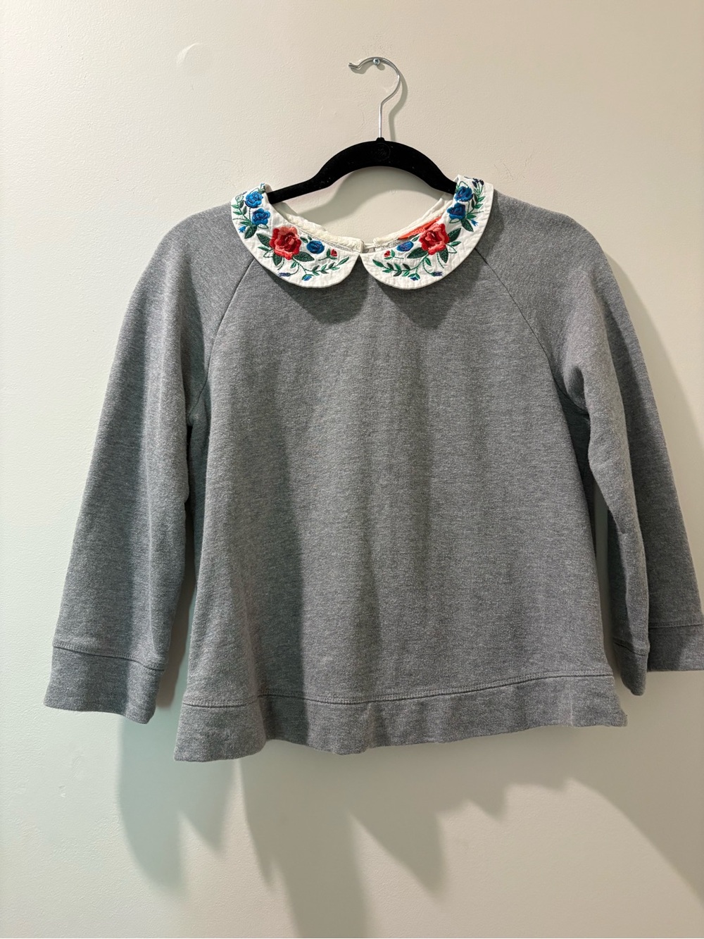 Modcloth Gray Sweatshirt with Embroidered Peter Pan Collar